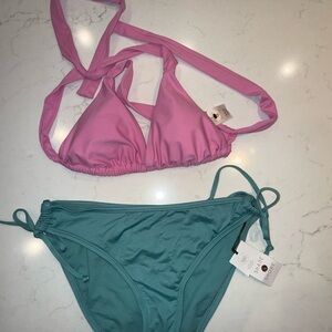 ROCK BOTTOM SALE Shade & Shore Pink and Sage Bikini Separates Size M